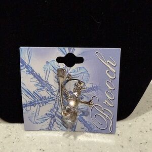 Silver Snowman Brooch with Clear Crystals - Unbranded